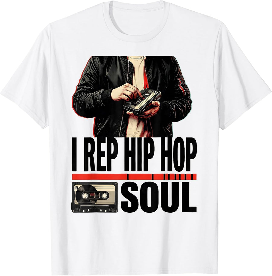 Men's I Rep Hip Hop Soul Urban Nostalgic Streetwear Mixtape T-Shirt - White