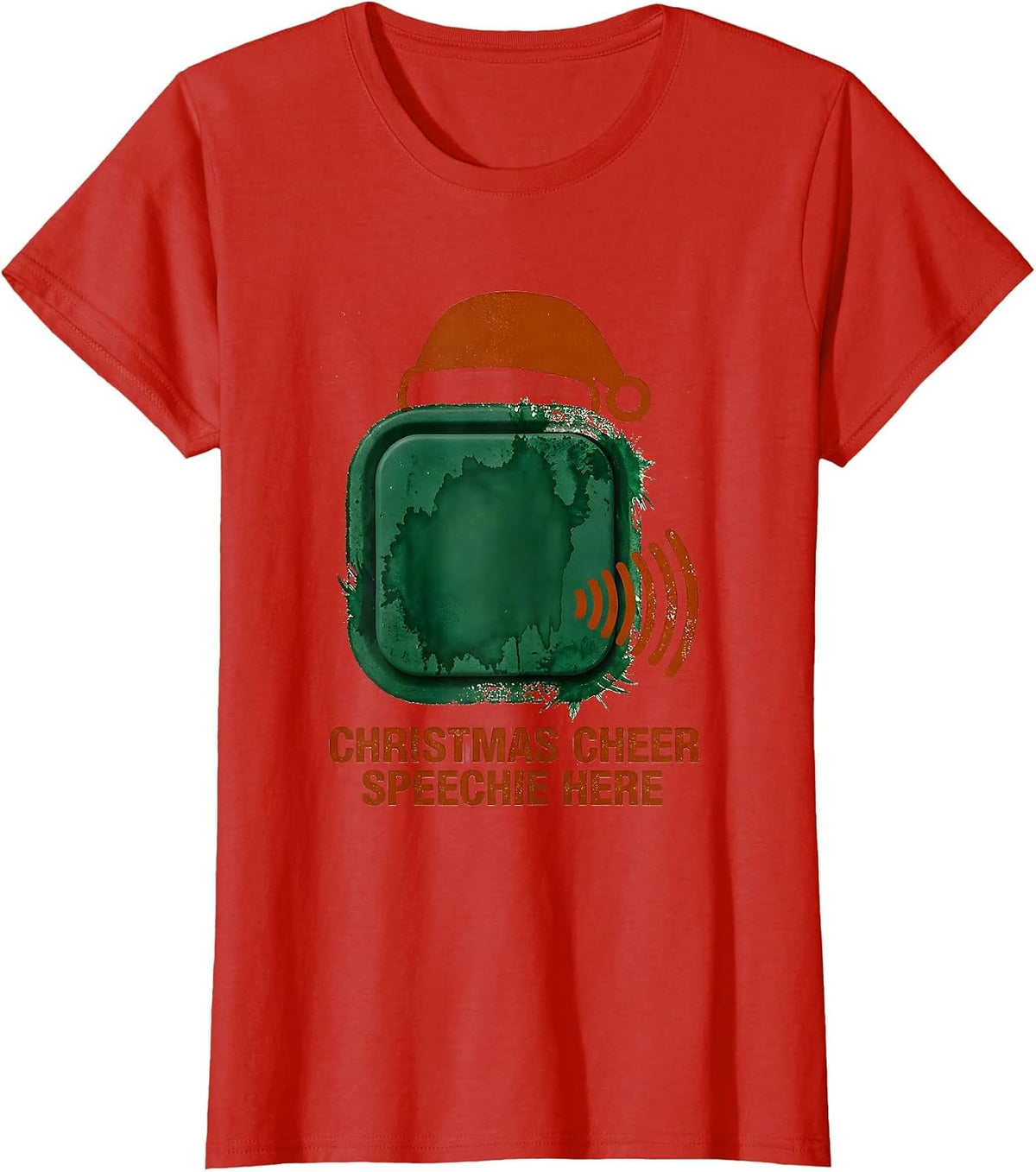 Women's Christmas Cheer Speechie Here Funny Speech Therapist SLP T-Shirt - Red