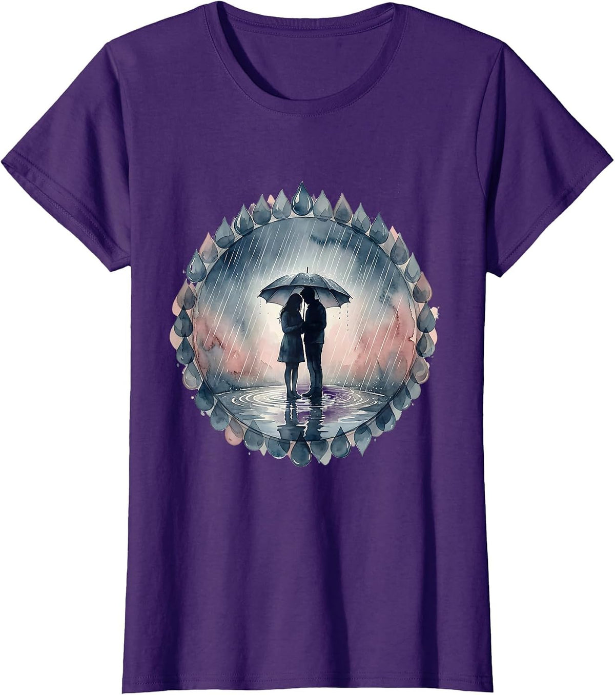 Women's Suicide Awareness Two People Sharing Umbrella T-Shirt - Purple