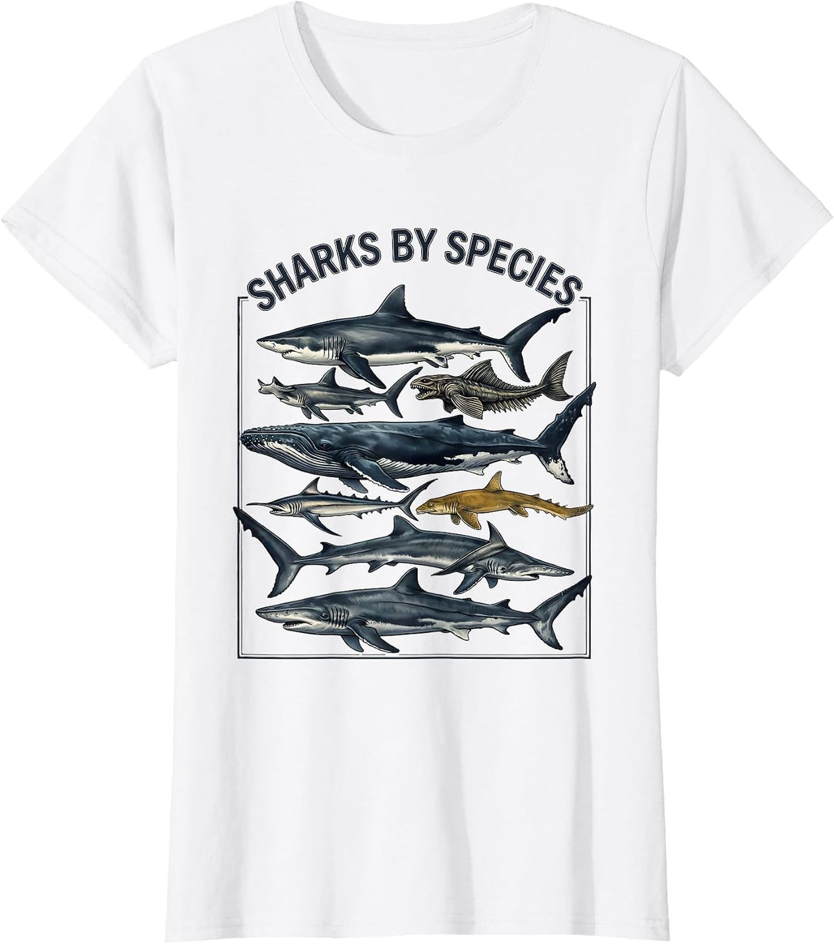 Sharks By Species Marine Biology Ocean Animal Art T-Shirt - White