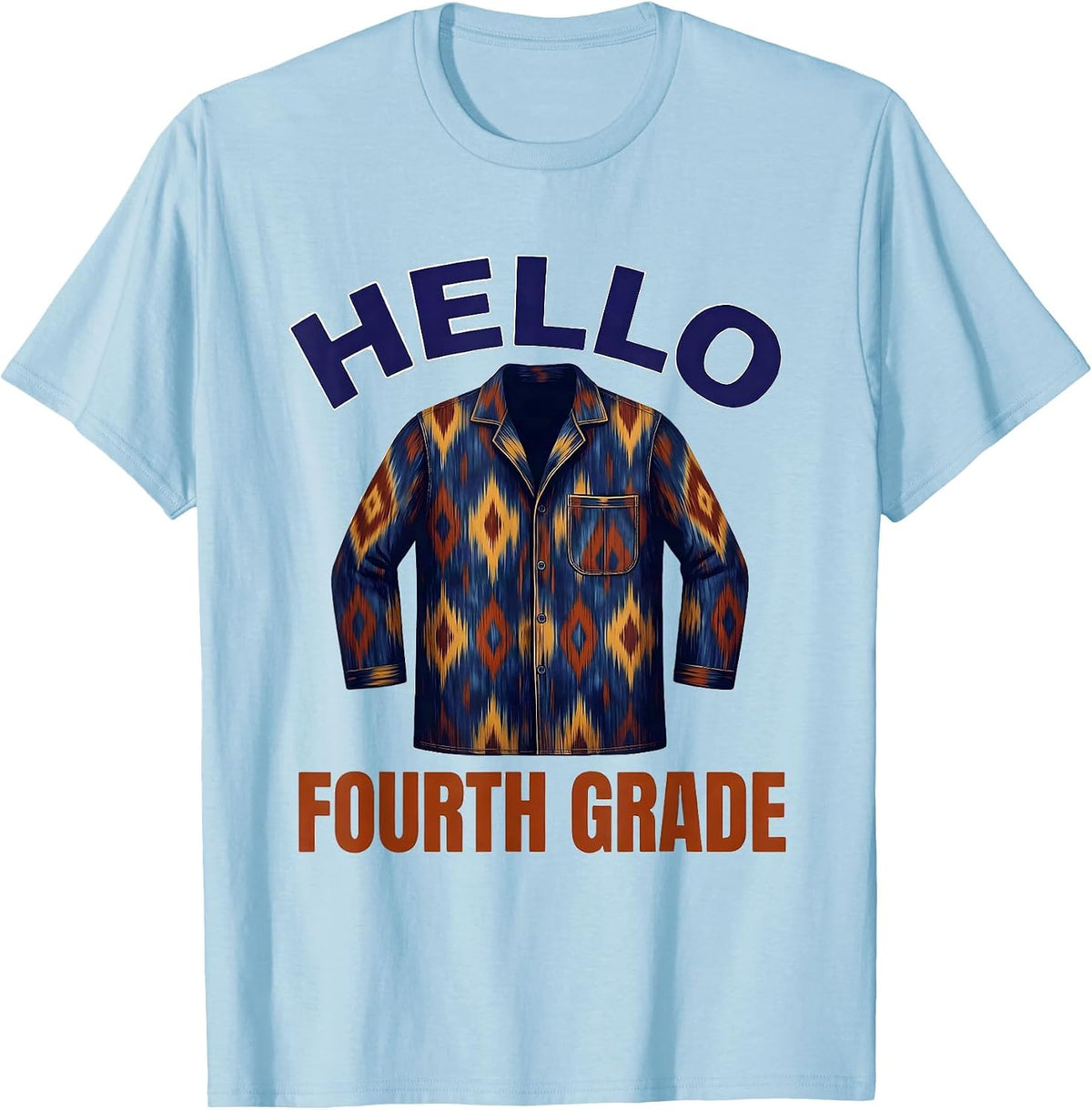 Men's Hello Fourth Grade Ikat Warp Blur Back To School Tie Dye T-Shirt - Baby Blue
