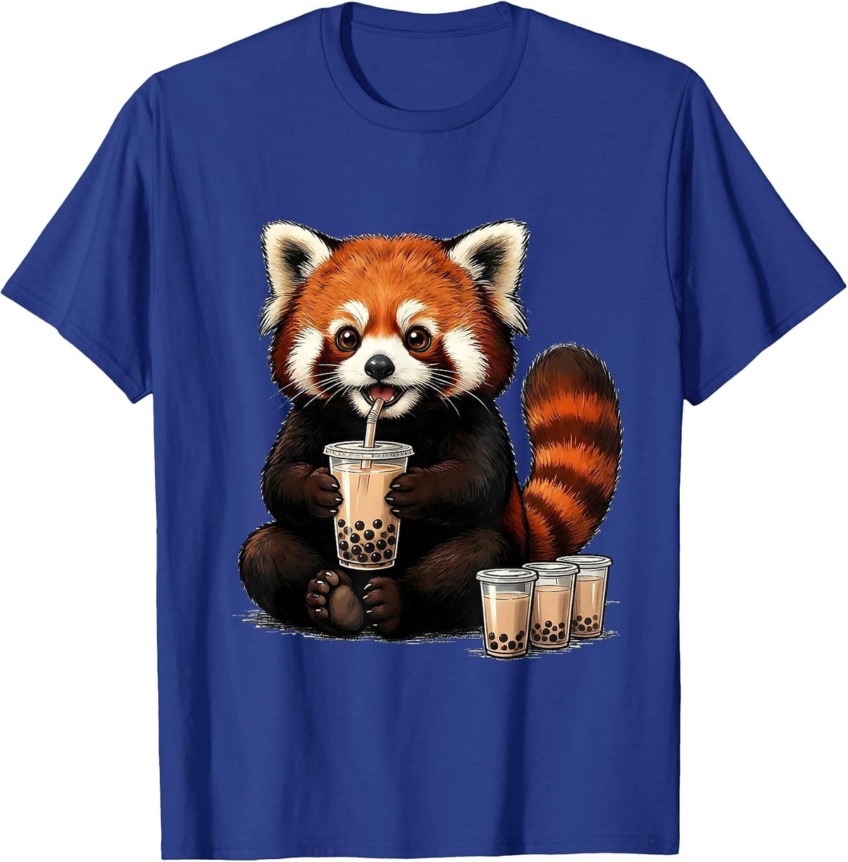 Red Panda Kawaii Bubble Tea Lover Cute Anime T-Shirt - Royal Blue