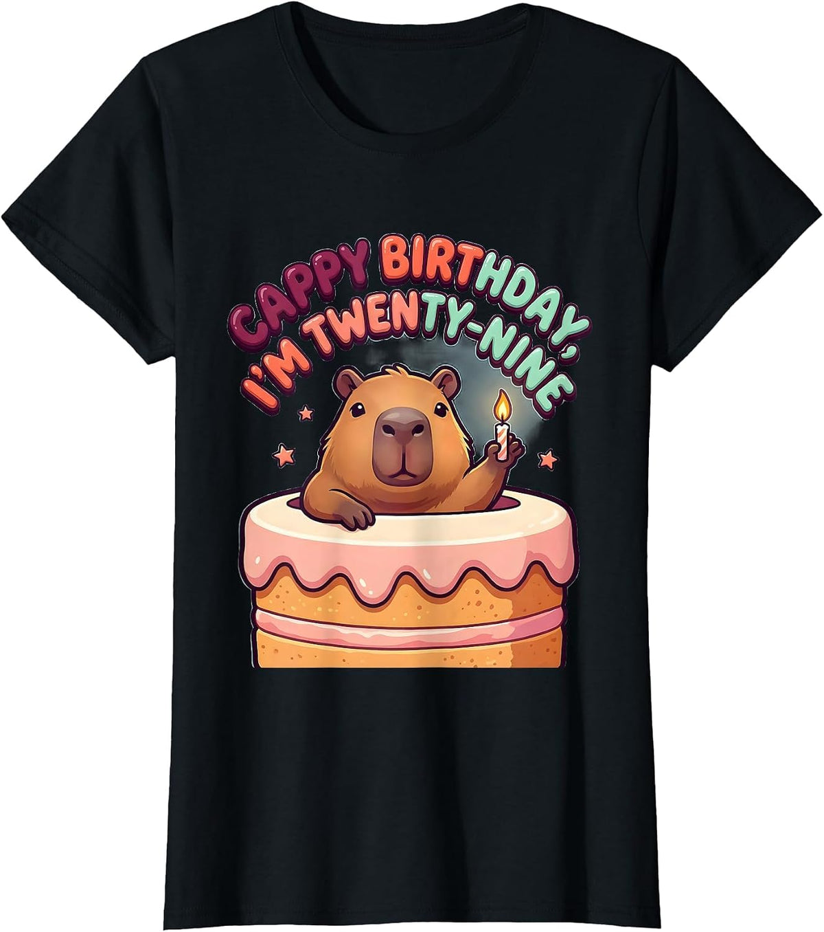 Women's Cappy Birthday, I'm Twenty-Nine Cartoon Capybara Birthday T-Shirt - Black