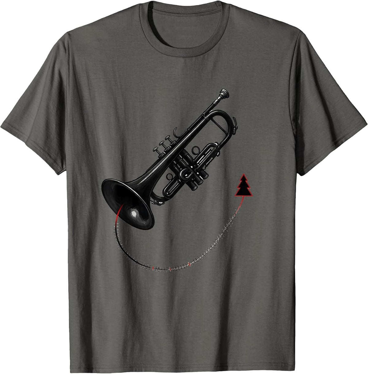 Trombone Silhouette Minimalist Christmas Musician Gift T-Shirt - Asphalt Grey