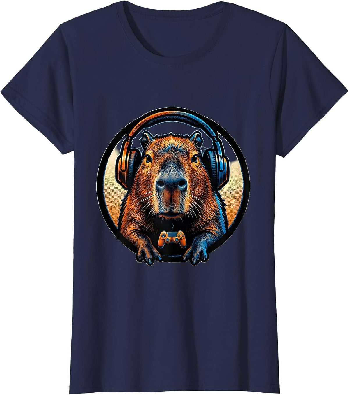 Women's Capybara Gamer Meme Humor Funny Video Games T-Shirt - Navy Blue