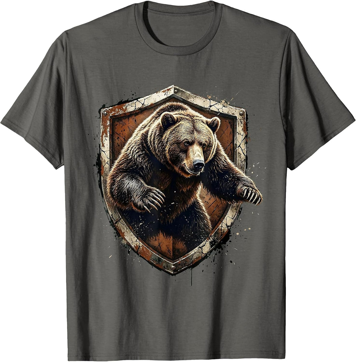 Men's Rugby Bear Full Tackle Stance Graphic T-Shirt - Asphalt Grey