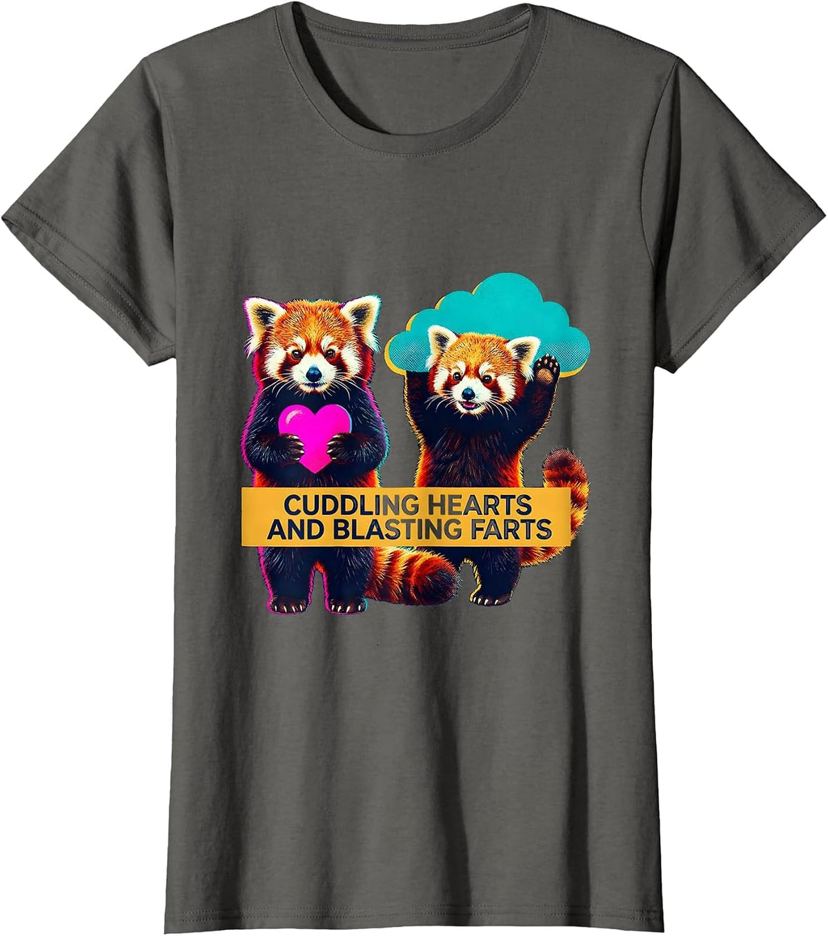 Women's Cuddling Hearts And Blasting Farts Funny Baby Red Panda T-Shirt - Asphalt Grey