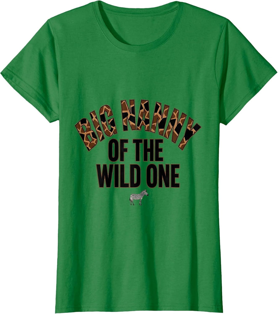 Women's Big Nanny Of The Wild One Funny Safari Zoo Birthday Party T-Shirt - Kelly Green