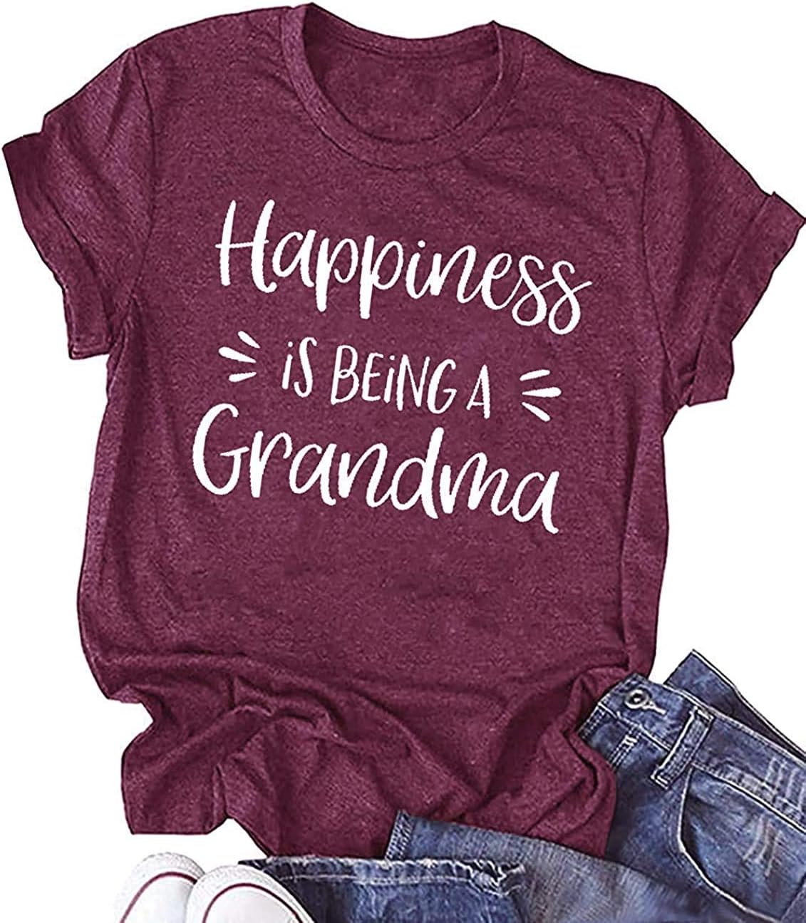 Grandma Shirts for Women Happiness is Being a Grandma Letter Printed Tshirt Grandmother Casual Short Sleeve Tee Tops -