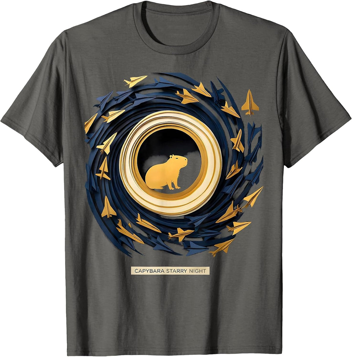 Men's Capybara Starry Night Paper Cutout Van Gogh Parody Animal T-Shirt - Asphalt Grey