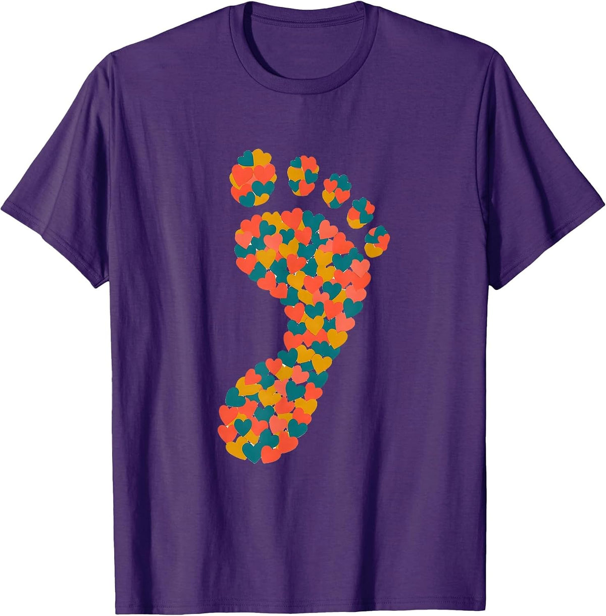 Pediatric Nurse Baby Footprint Hearts Illustration T-Shirt - Purple