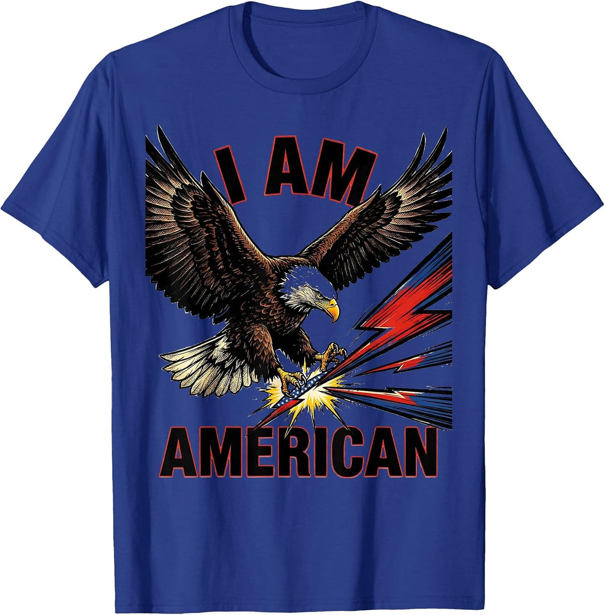 I Am American Comic Book Patriotic Eagle Flag Design T-Shirt - Royal Blue