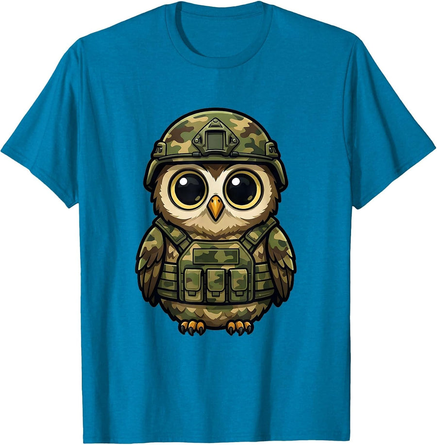 Toddler Camo Owl Cute Baby Woodland Illustration T-Shirt - Sapphire Blue