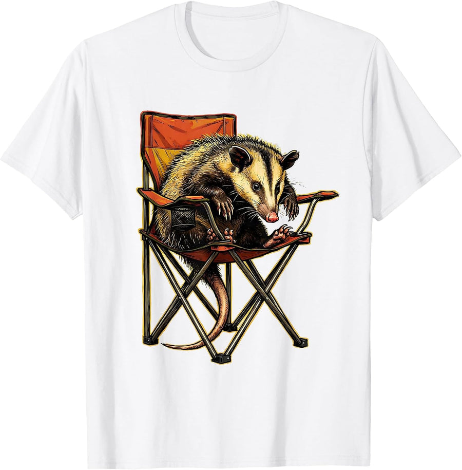 Men's Opossum Slumped Camp Chair Funny Animal Meme Humor T-Shirt - White