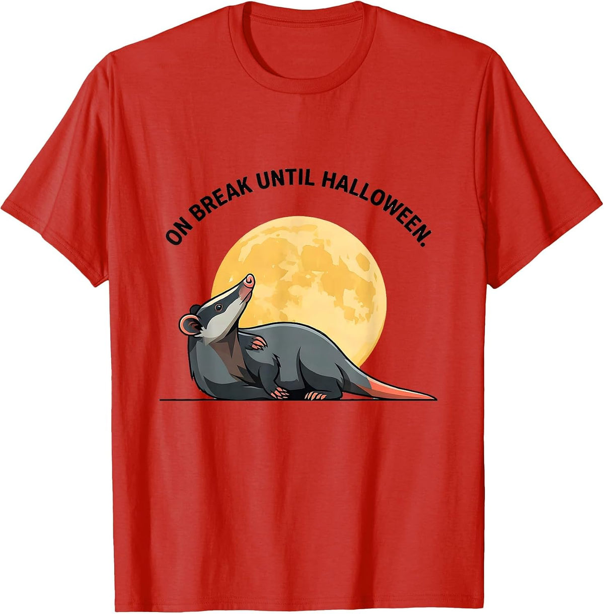 Men's On Break Until Halloween Whimsical Spooky Opossum Halloween T-Shirt - Red