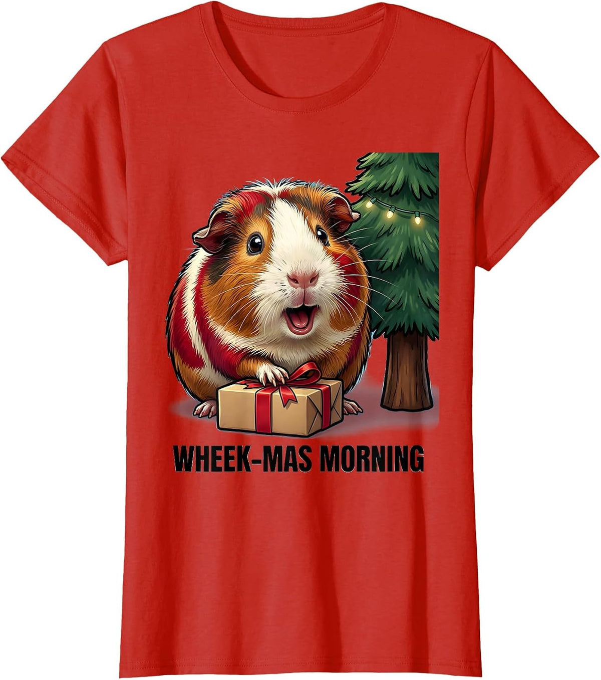 Wheek-mas Morning Funny Guinea Pig Christmas Pet Lover Humor T-Shirt - Red