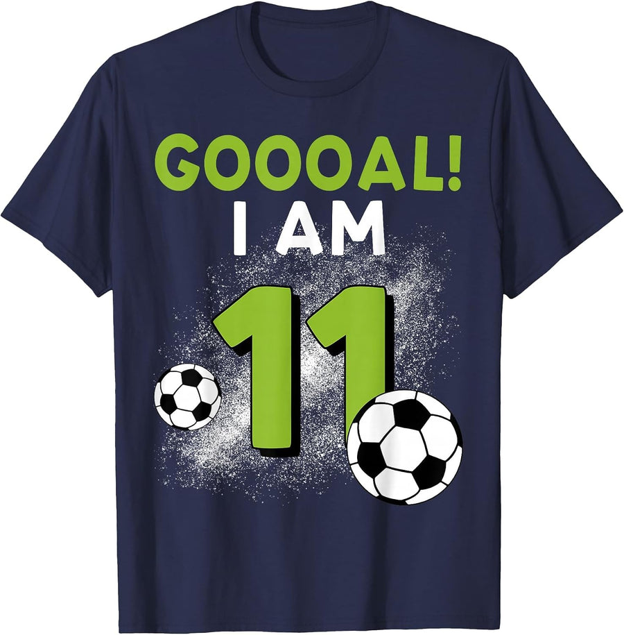 11th Birthday Football Theme 11 Year Old B-Day Age Family Party T-Shirt - Navy Blue