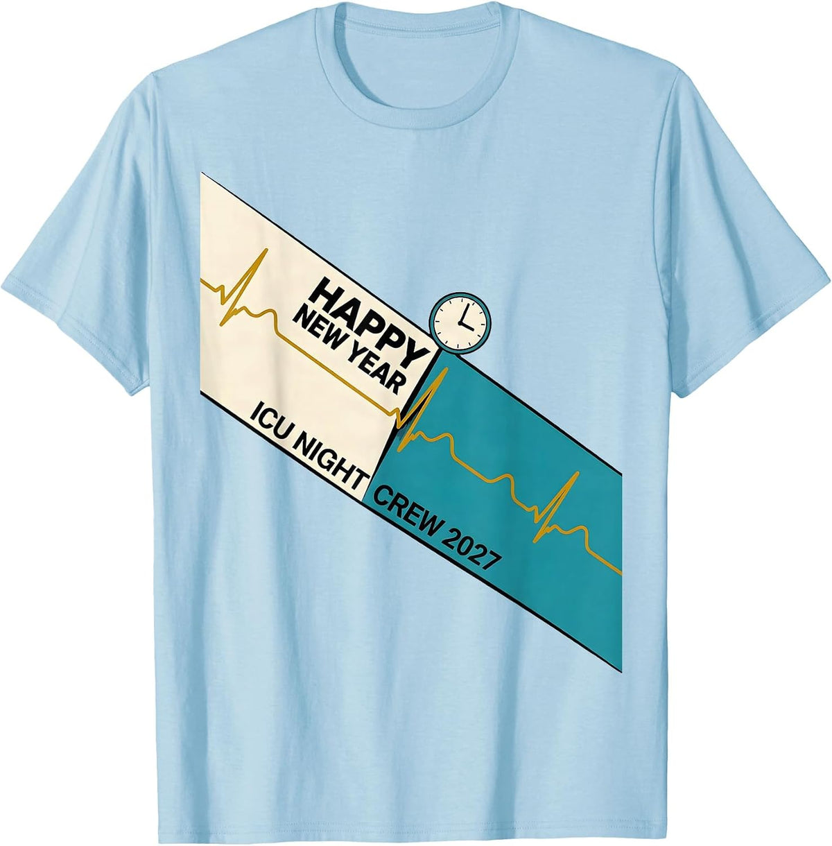 Men's Happy New Year, ICU Night Crew 2027 Midcentury Modern Nurse T-Shirt - Baby Blue
