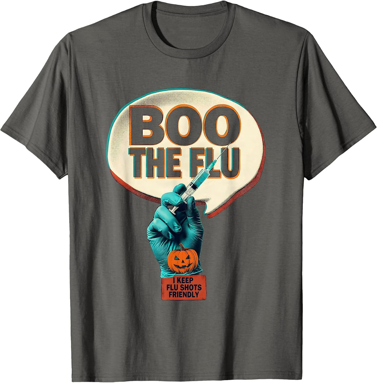 Men's Boo the Flu I Keep Flu Shots Friendly Funny Nurse Halloween T-Shirt - Asphalt Grey