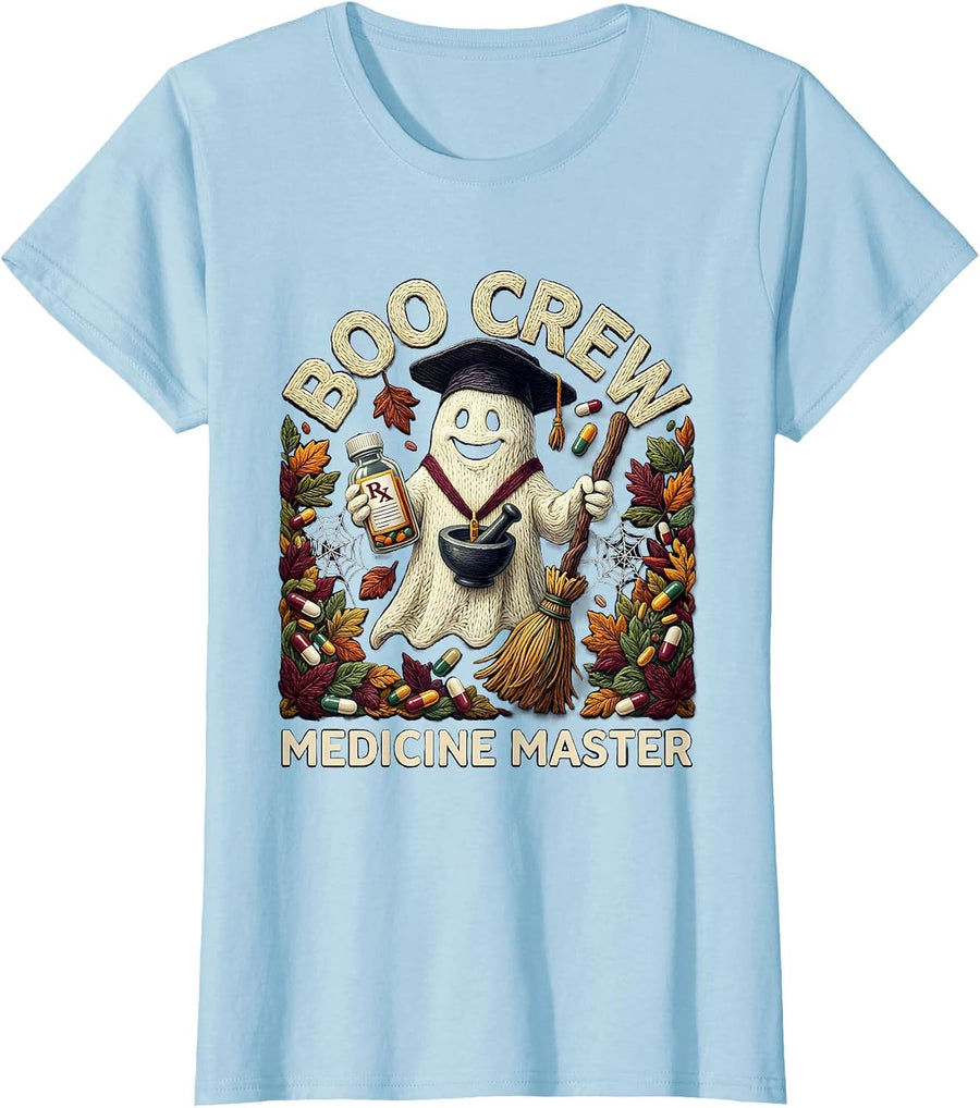 Women's Boo Crew Medicine Master Halloween Design T-Shirt - Baby Blue