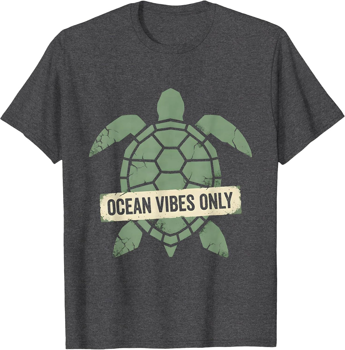 Men's Ocean Vibes Only Turtle Coastal Design T-Shirt - Dark Heather Grey