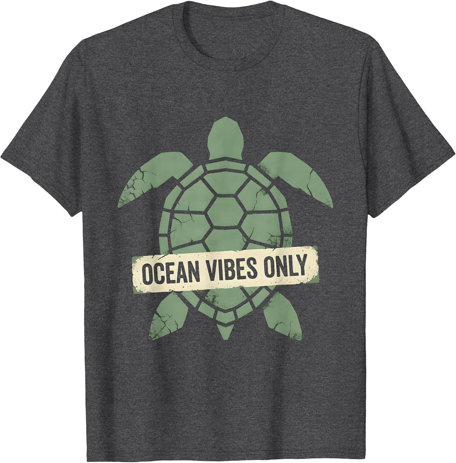 Men's Ocean Vibes Only Turtle Coastal Design T-Shirt - Dark Heather Grey