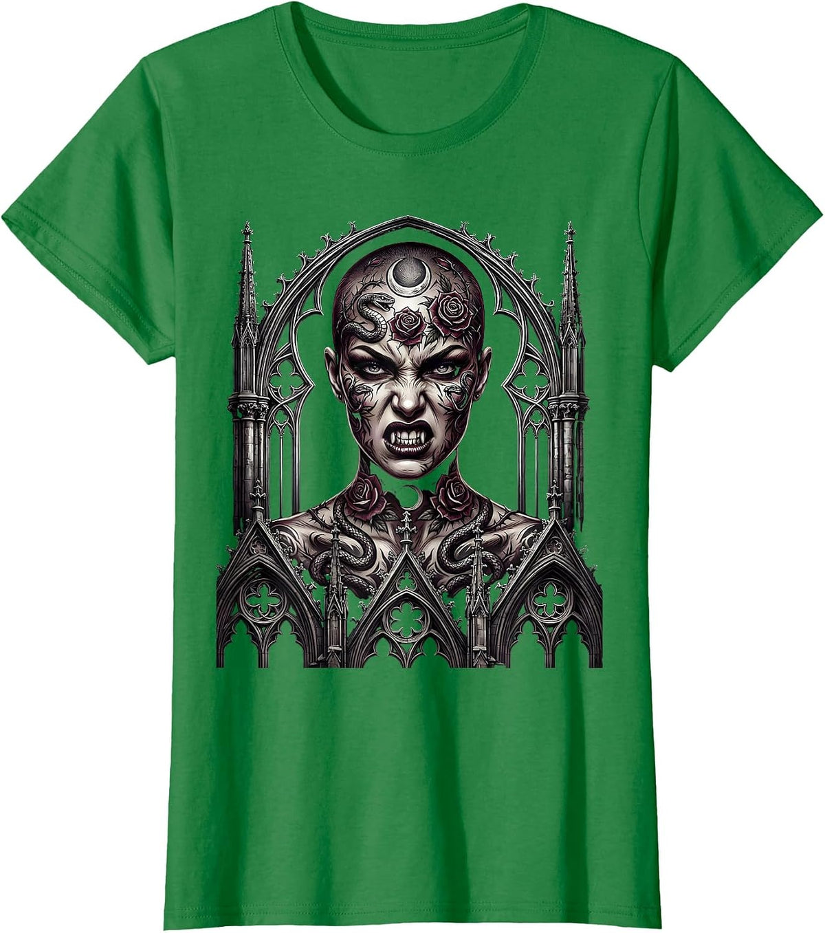 Punk Rock Snarling Shaved Head Tattoo Art T-Shirt - Kelly Green