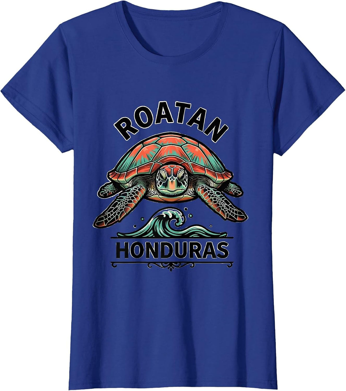 Women's Roatan Honduras Tattoo Sea Turtle Beach Vacation Souvenir T-Shirt - Royal Blue
