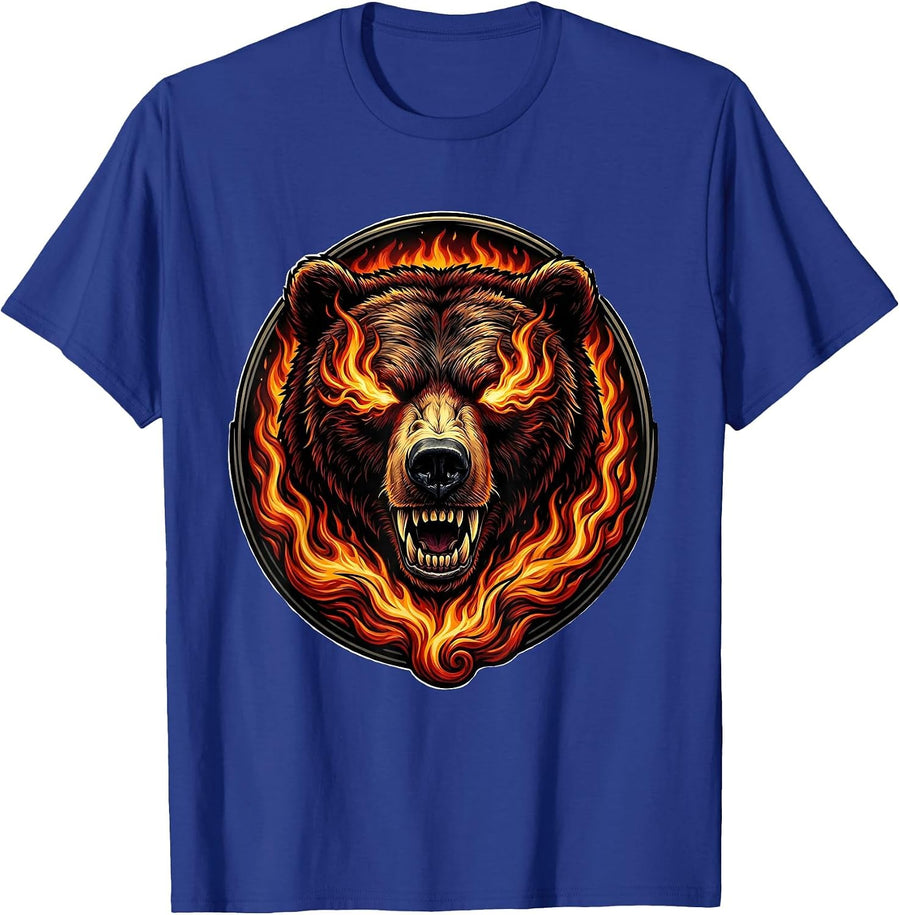 Bear Skull With Fire Pouring From Eyes T-Shirt - Royal Blue