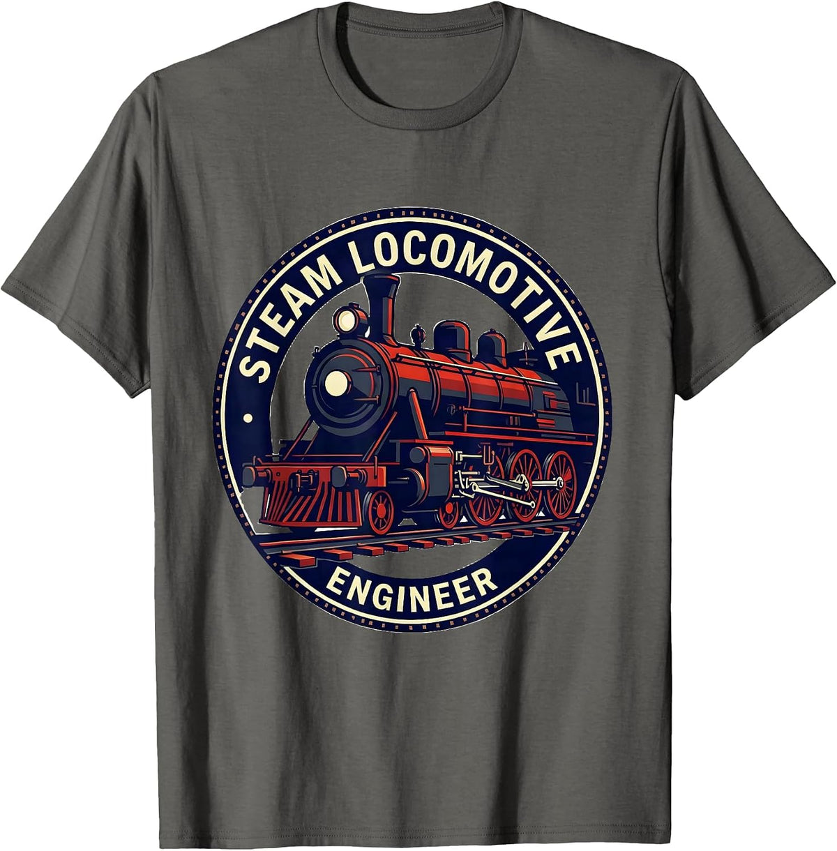 Steam Locomotive Engineer Vintage Train Enthusiast Railroad T-Shirt - Asphalt Grey