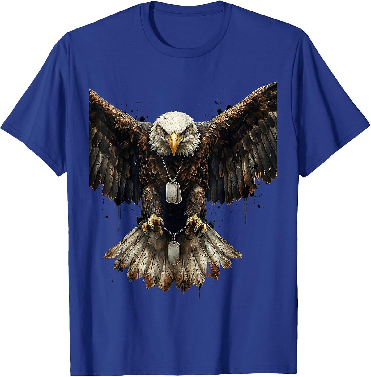 Eagle Clutching Dog Tags Patriotic Graphic T-Shirt - Royal Blue