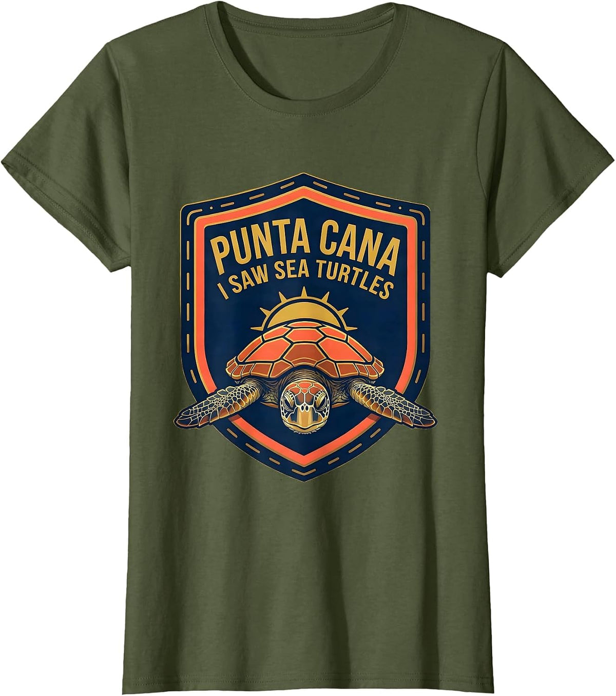 Women's PUNTA CANA I SAW SEA TURTLES Tropical Souvenir Turtle Lover T-Shirt - Olive Green
