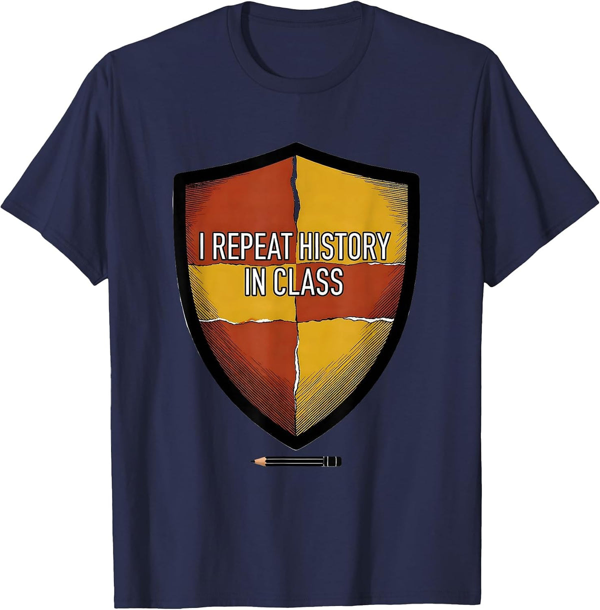 Men's I Repeat History In Class Funny History Teacher Back T-Shirt - Navy Blue