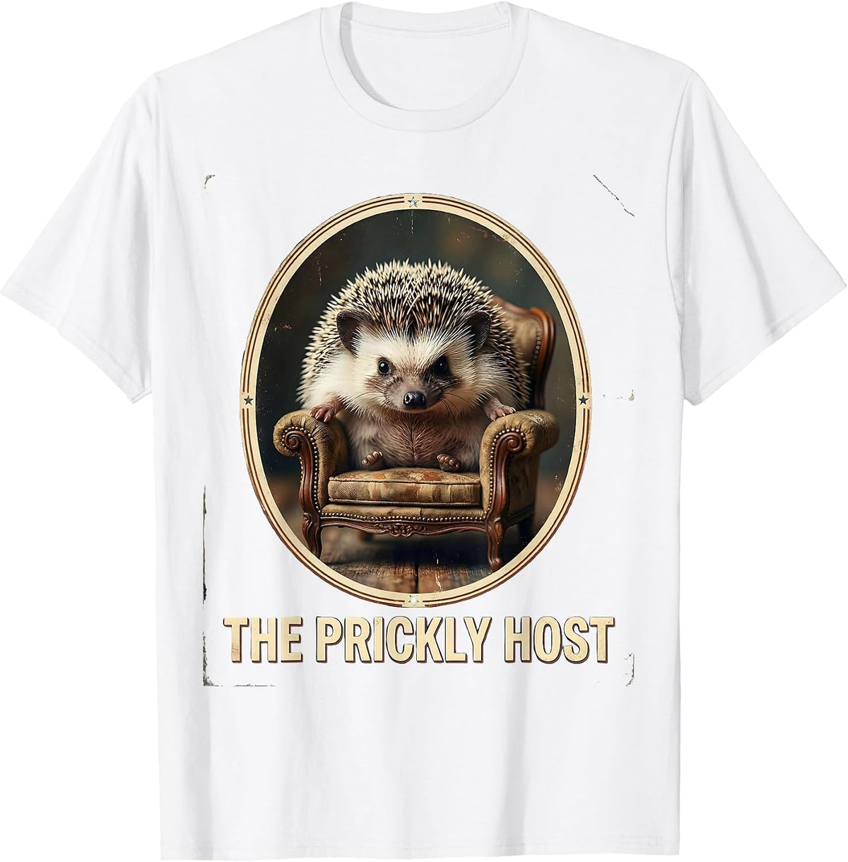 Men's The Prickly Host Vintage Funny Hedgehog Animal Lover Humor T-Shirt - White