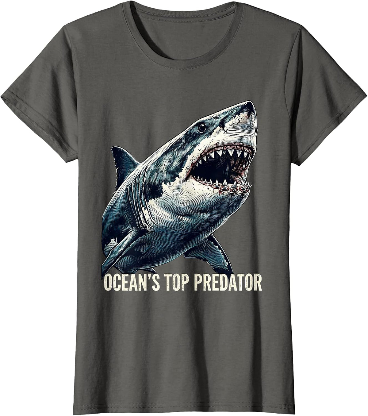 Women's Ocean's Top Predator Shark Graphic Design T-Shirt - Asphalt Grey