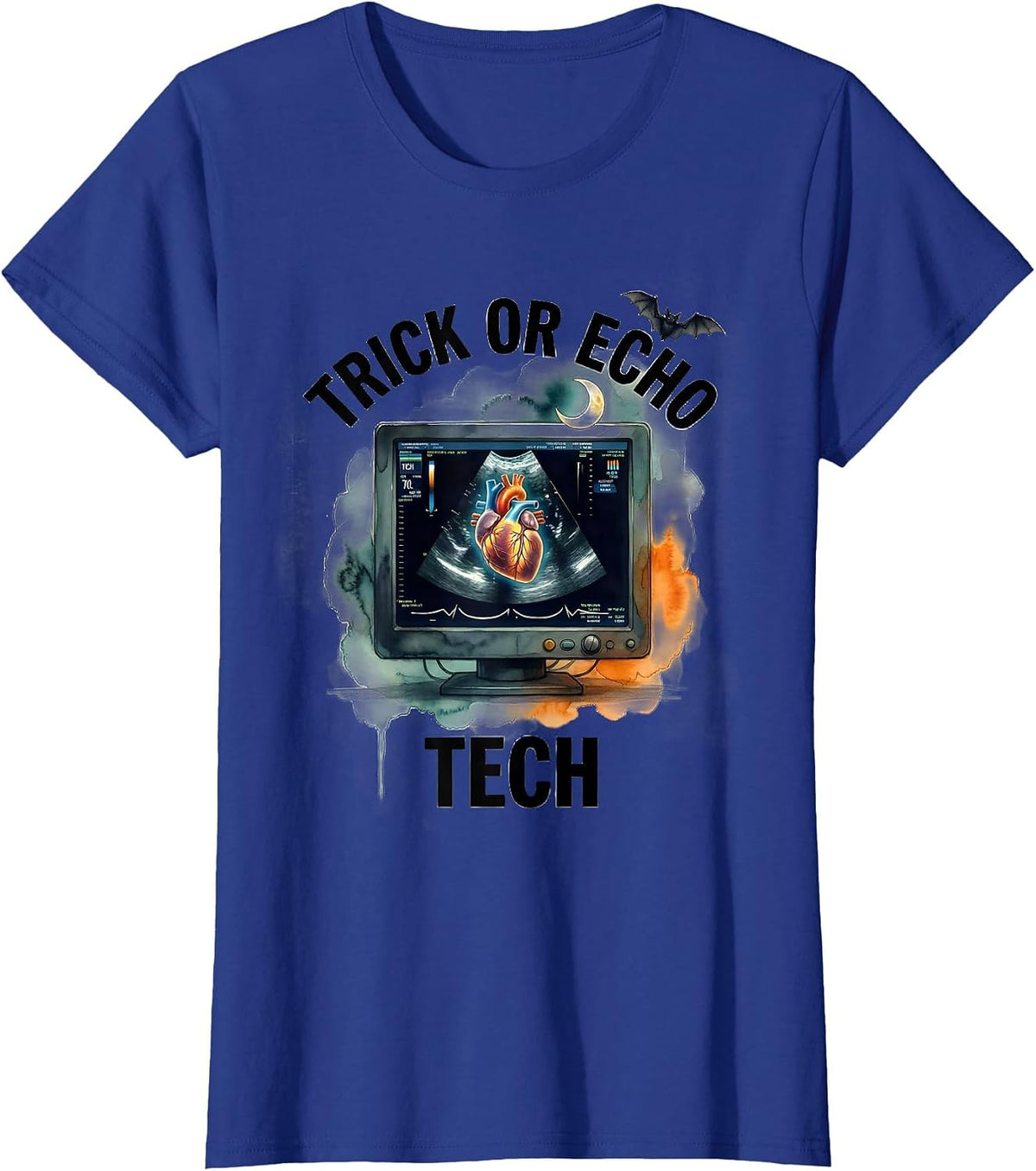 Women's Trick Or Echo Tech Watercolor Halloween Radiology Tech Humor T-Shirt - Royal Blue