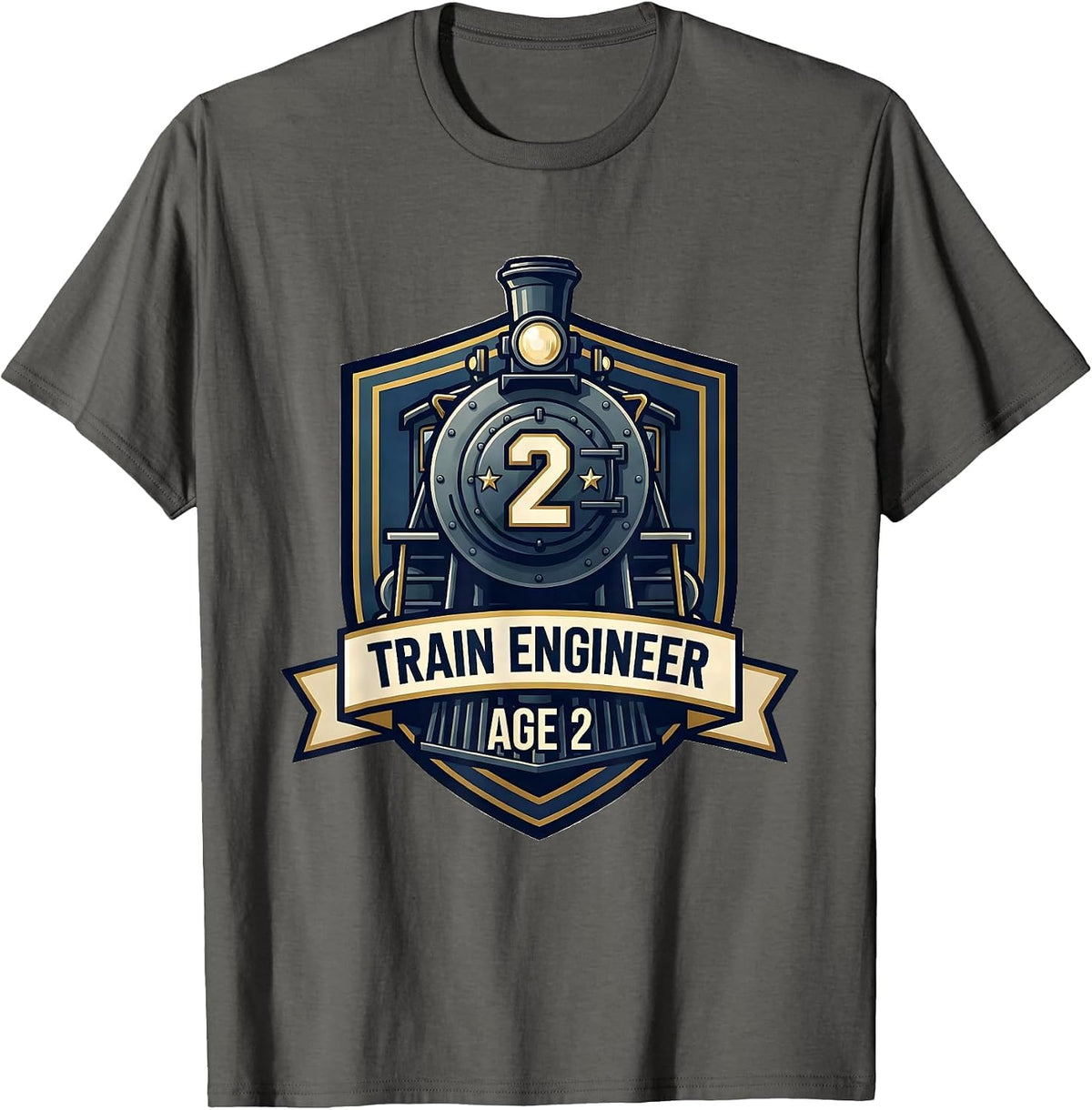 Men's Train Engineer Age 2 Toddler Birthday Train Lover Humor T-Shirt - Asphalt Grey