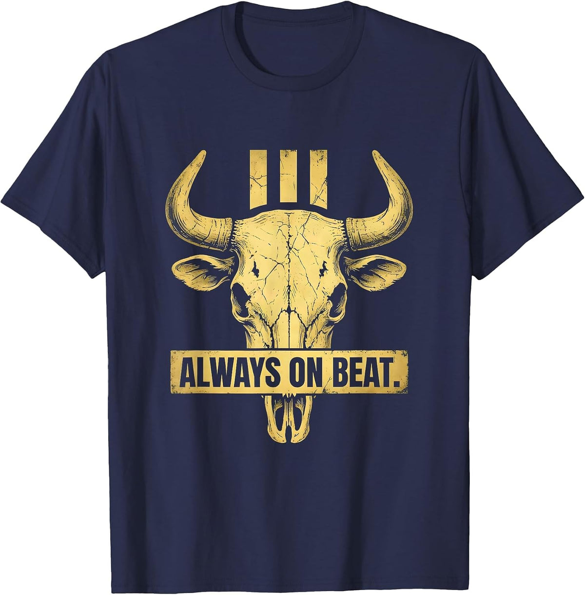 Men's Always On Beat Hip Hop Music Design T-Shirt - Navy Blue