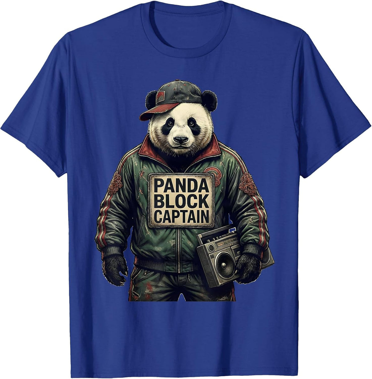 Men's Panda Block Captain Vintage Hip Hop Y2K Edgy Urban T-Shirt - Royal Blue