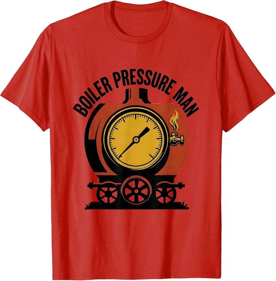 Men's Boiler Pressure Man Vintage Steam Locomotive Train T-Shirt - Red