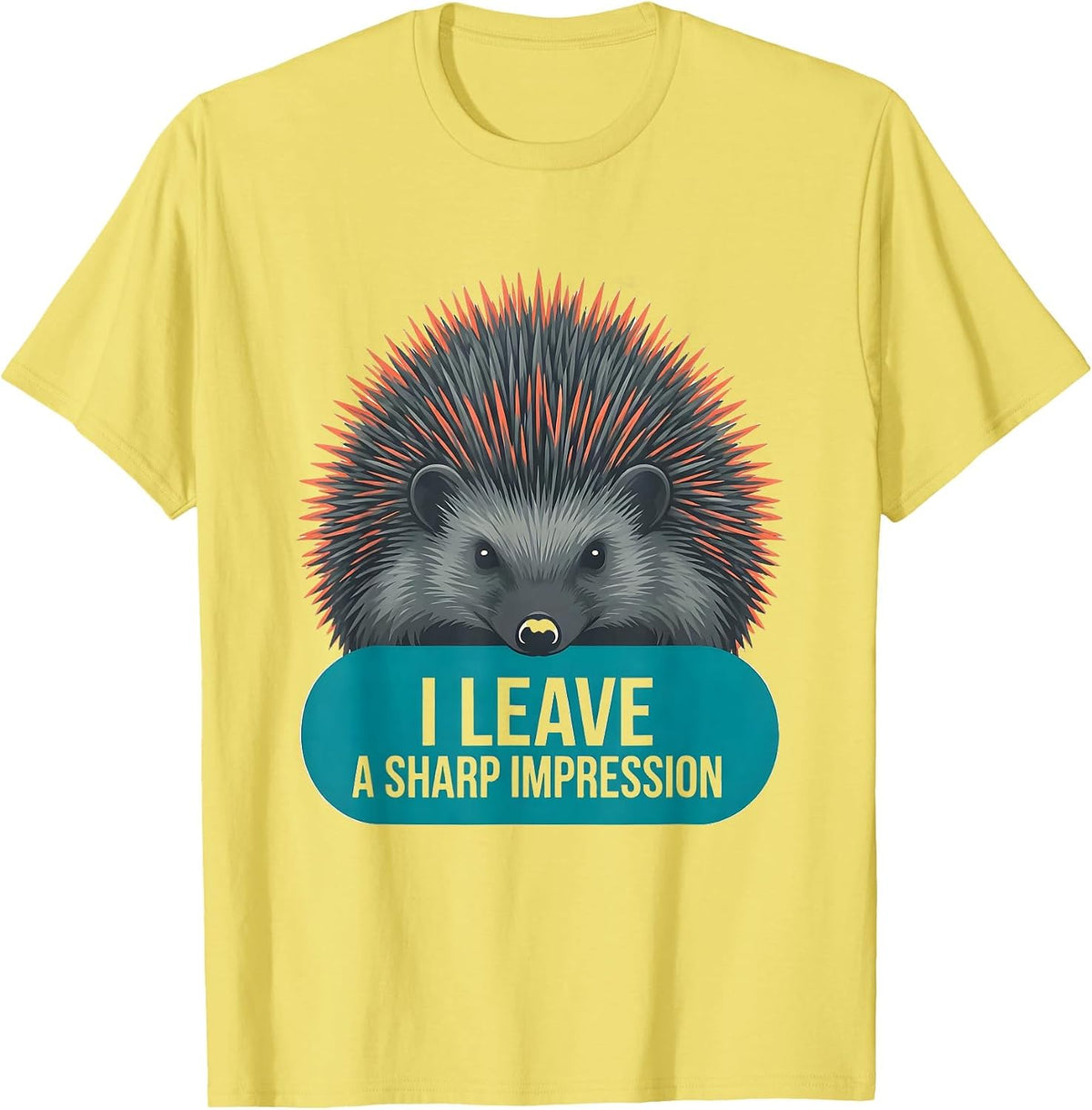 Men's I Leave A Sharp Impression Funny Hedgehog Squirrel Animal T-Shirt - Lemon Yellow