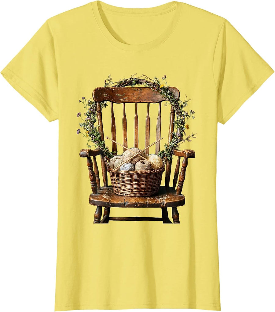Nana Rocking Chair Knitting Basket Graphic T-Shirt - Lemon Yellow