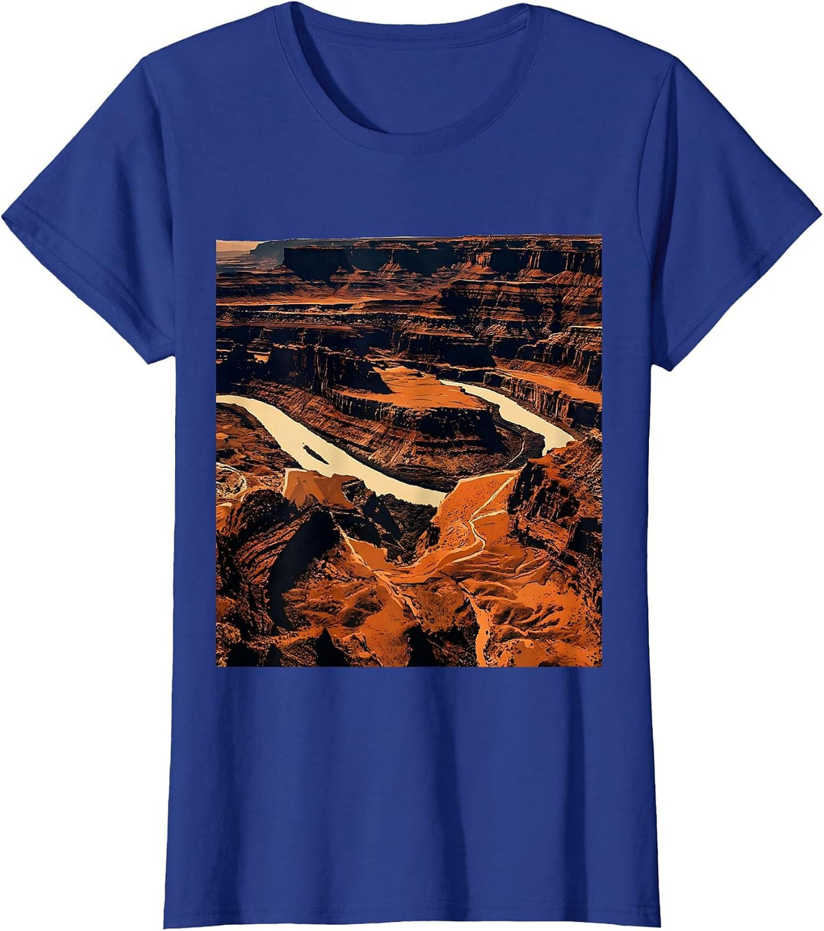 Women's Grand Canyon Aerial Labyrinth Canyon View Design T-Shirt - Royal Blue