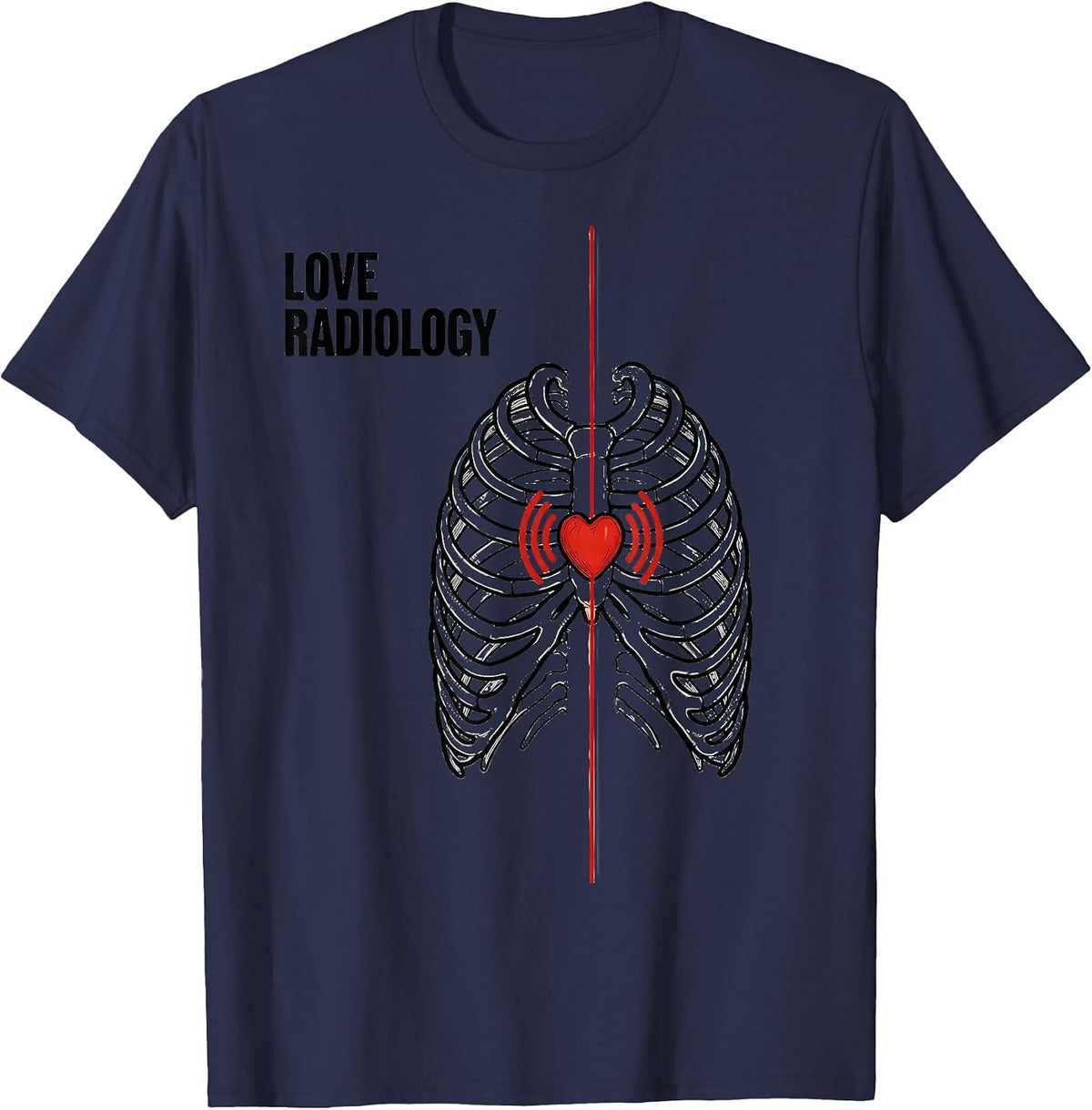 Men's Love Radiology Funny Radiology Tech Valentine Skeleton Humor T-Shirt - Navy Blue