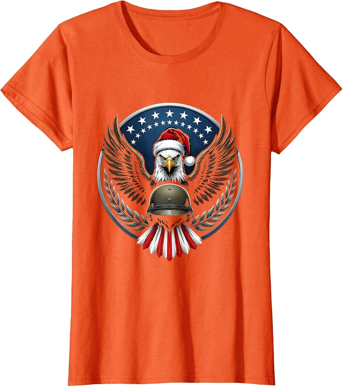 Patriotic Eagle Shield Military Christmas Veteran Santa T-Shirt - Orange
