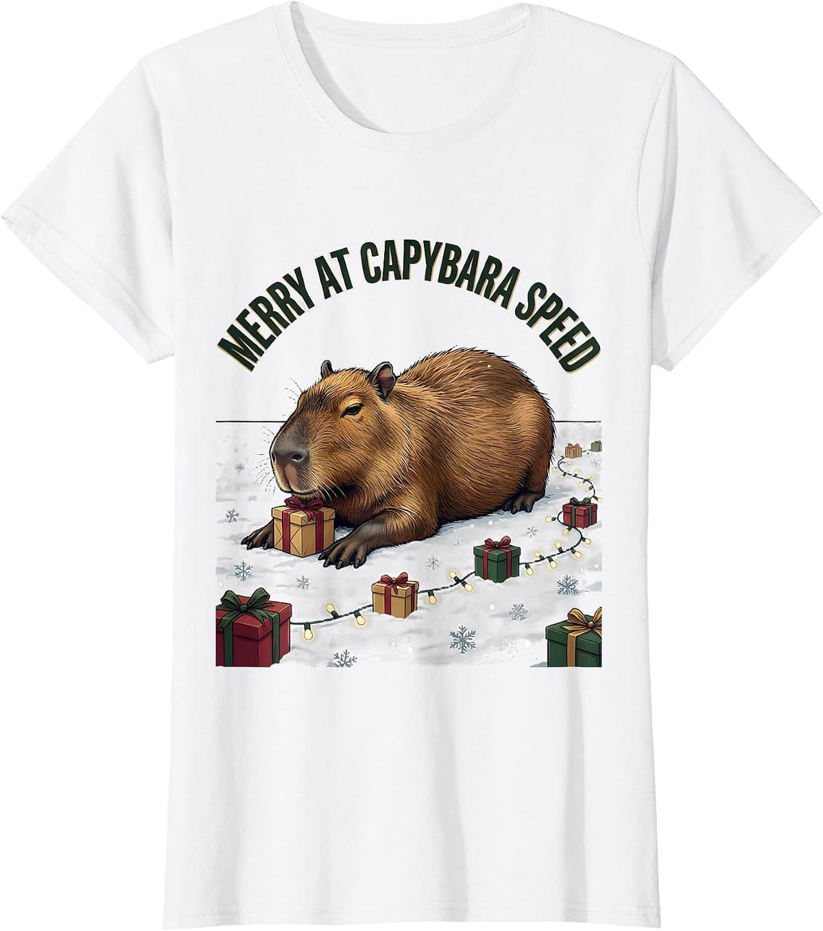 Women's Merry At Capybara Speed Cute Christmas Capybara Animal Lover T-Shirt - White