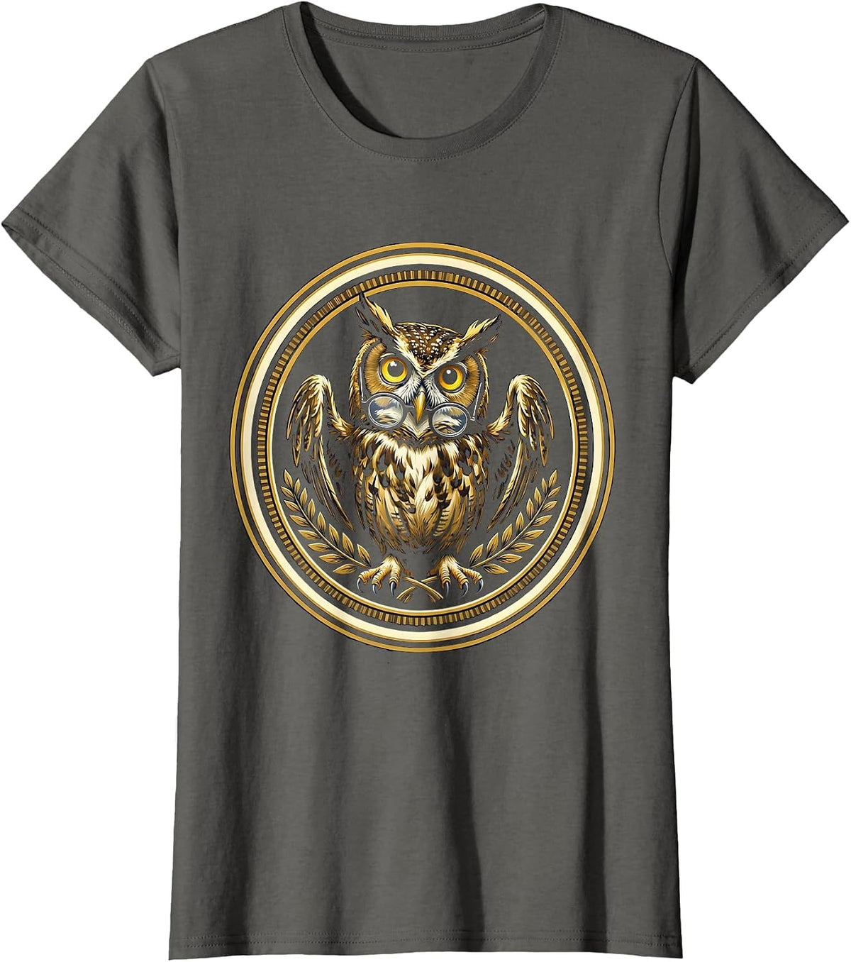 Women's Confused Owl in Glasses Funny Bookworm Design T-Shirt - Asphalt Grey