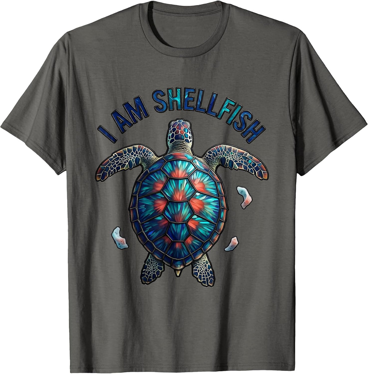 Men's I Am Shellfish Stained Glass Mosaic Sea Turtle Souvenir T-Shirt - Asphalt Grey