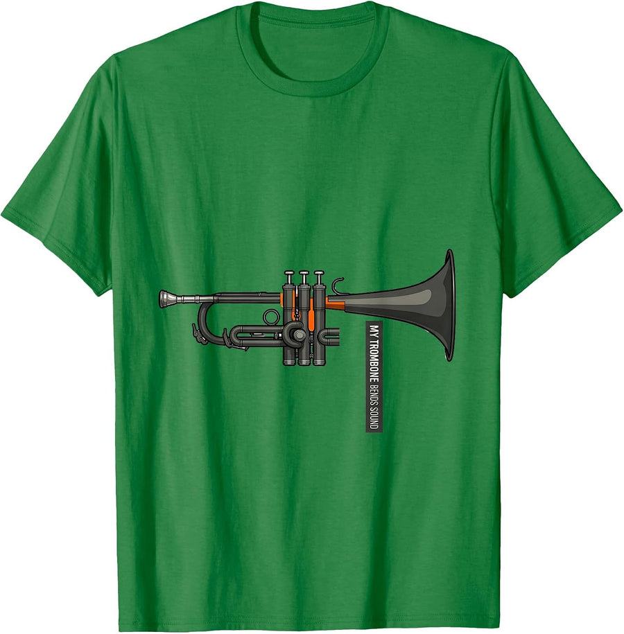 Men's My Trombone Bends Sound Funny Trombone Player Band Humor T-Shirt - Kelly Green