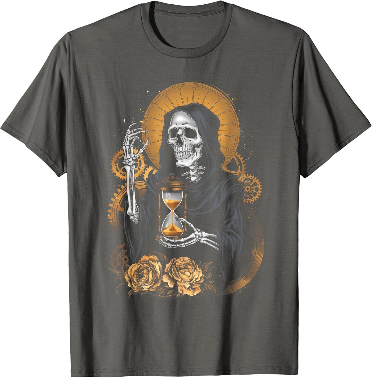 Skeleton Surreal Gothic Steampunk Skater T-Shirt - Asphalt Grey